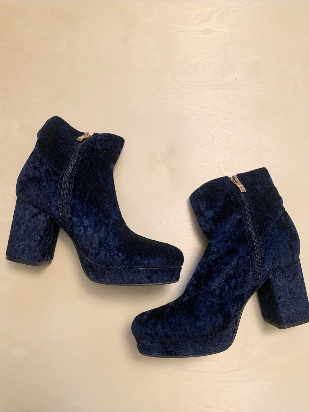 Women's Velvet Platform Ankle Boots - Navy - Size 7.5